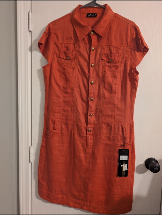 None Dresses & Skirts - Women’s Orange Button-Front Midi Dress